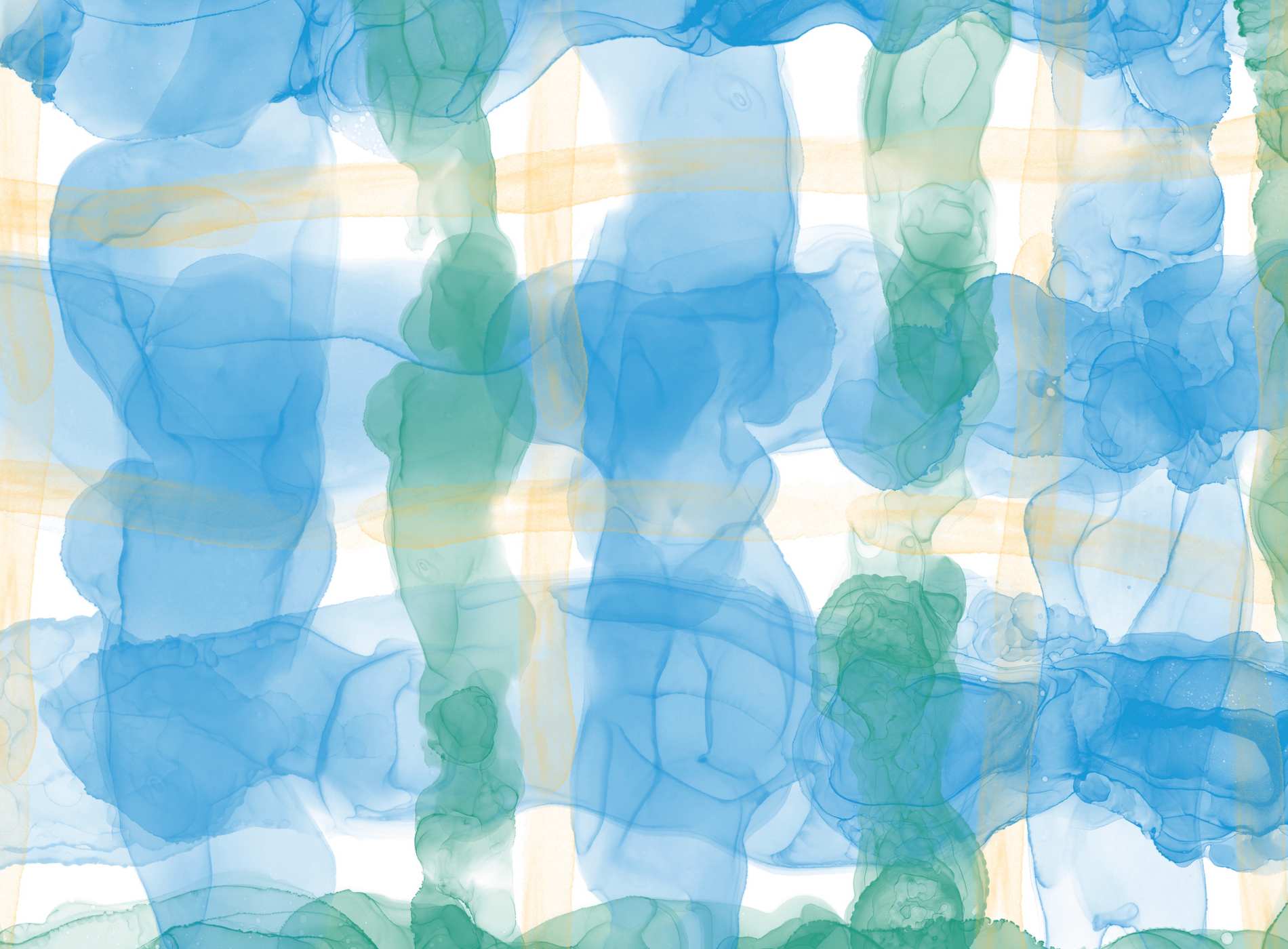 Alcohol ink art abstract banner for spring and summer. Rough light blue, green and yellow check pattern on white background