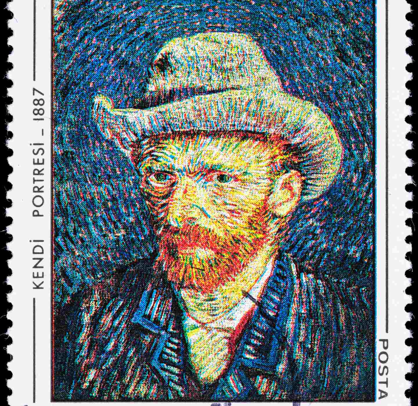 A 1990 Turkey postage stamp with a Van Gogh self-portrait from 1887.