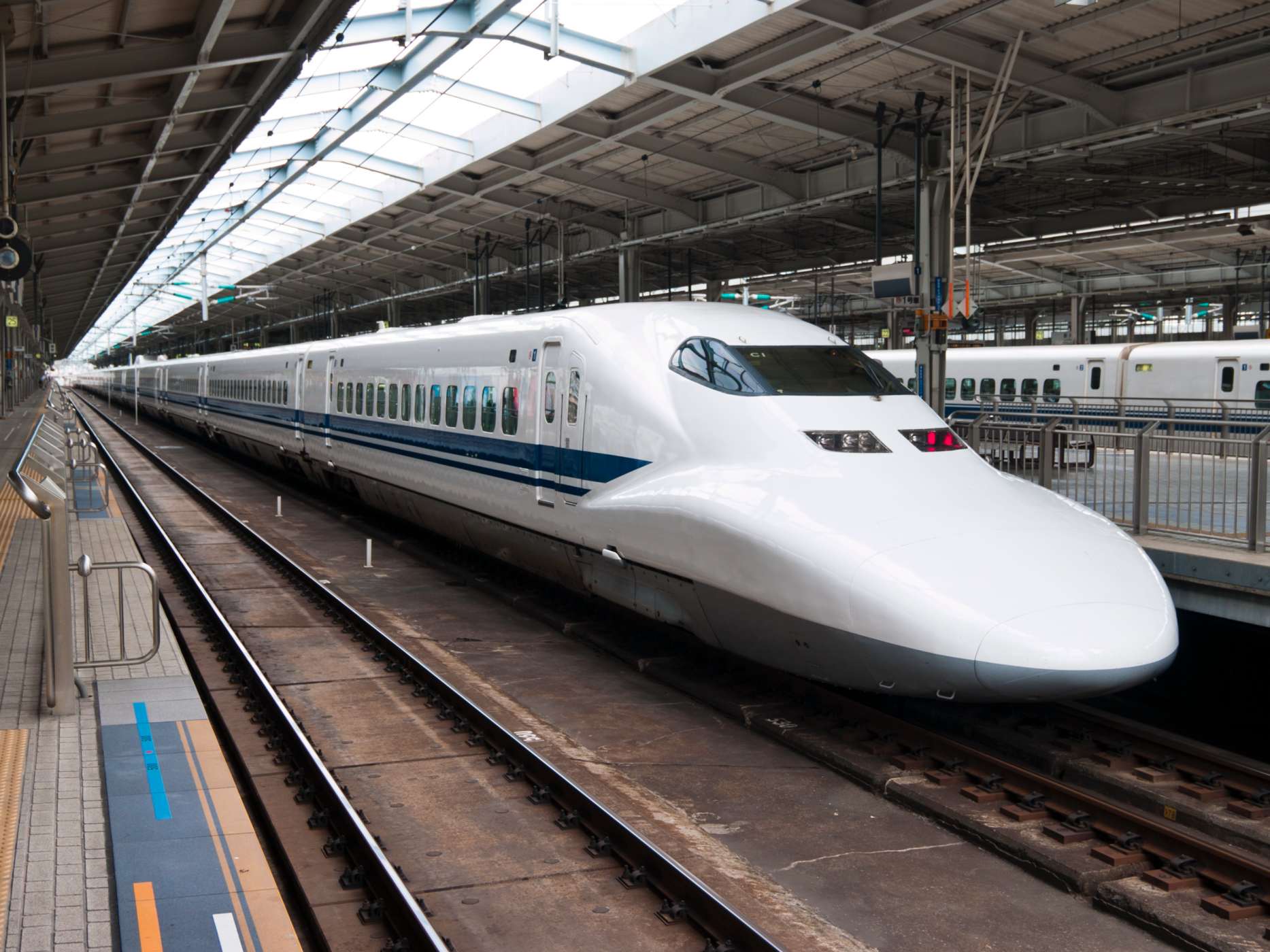 Noizomi Shinkansen at the Shin-Osaka Station in Osaka, Japan. This is a 700 series train type built between 1997 and 2006 and travel at a maximum speed of 270 km/h.